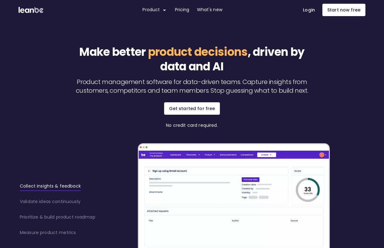 Leanbe: Product management platform for data-driven teams
